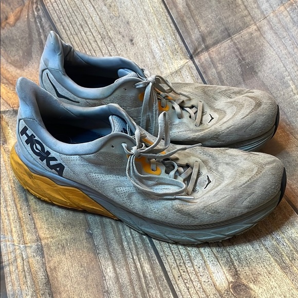 Hoka Gray and Yellow Athletic Shoes with Cushioned Sole size 13D - Picture 1 of 8
